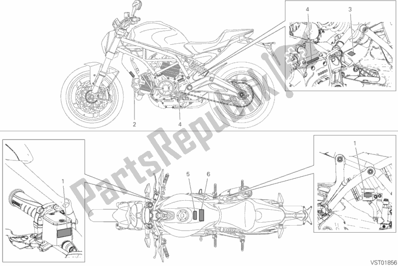 All parts for the Positioning Plates of the Ducati Monster 797 Thailand 2020